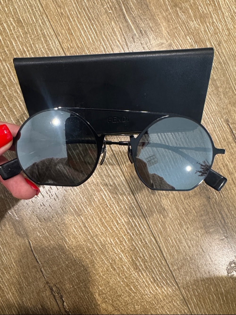 Fendi Black Frame Sunglasses with reflective Gray Lenses